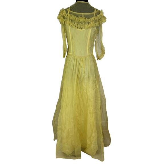 Vintage 1930s Yellow Ruffled Sheer Gown & Slip Set AS IS Project Piece Small - Picture 3 of 16